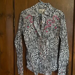 Women's Black and White Zebra Print Button Down Western Shirt